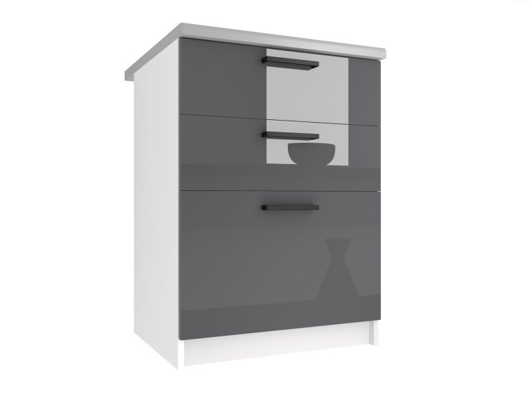 Kuchynská skrinka Belini spodná so zásuvkami 60 cm šedý lesk s pracovnou doskou Výrobca INF SDSZ60/0/WT/S/0/B1
