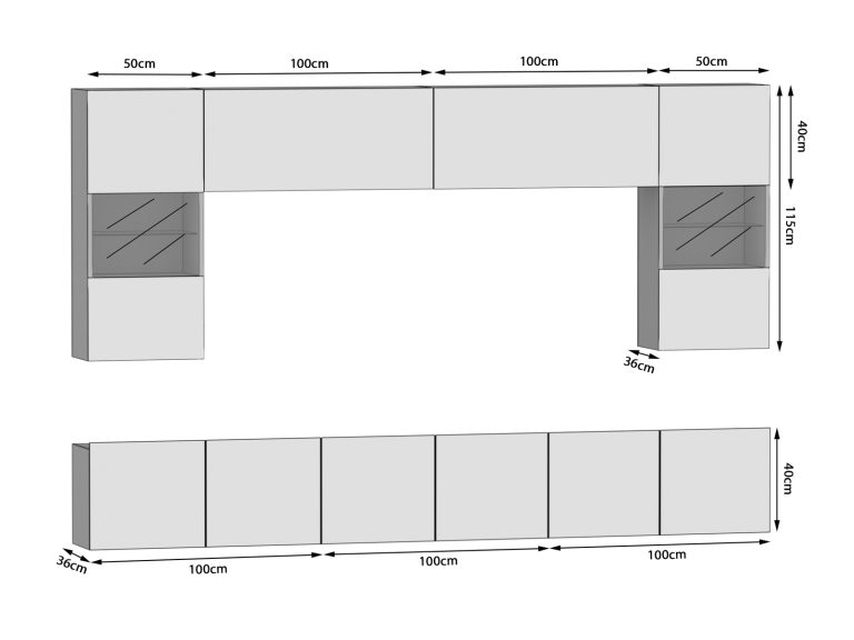 Obývacia stena 300 cm Belini biely lesk / šedý antracit Glamour Wood  Imperium1 Výrobca IMP 1/5/W/WGW1/0/0