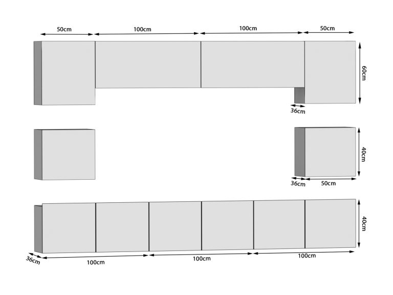Obývacia stena 300 cm Belini biely lesk / šedý antracit Glamour Wood Imperium3 Výrobca IMP 3/5/W/WGW1/0/0