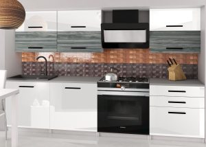Kuchynská linka Belini 180 cm biely lesk / šedý antracit Glamour Wood s pracovnou doskou Primera2 Výrobca

