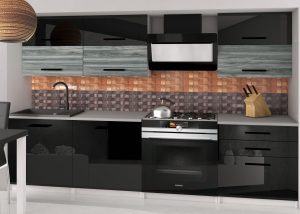 Kuchynská linka Belini 180 cm čierny lesk / šedý antracit Glamour Wood s pracovnou doskou Primera2 Výrobca
