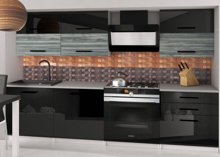 Kuchynská linka Belini 180 cm čierny lesk / šedý antracit Glamour Wood bez ppracovnej dosky Primera2 Výrobca INF PRIMERA2/2/WT/BGW1B/BB/B1