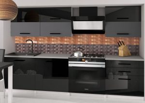 Kuchynská linka Belini 180 cm čierny lesk / šedý mat s pracovnou doskou Primera2 Výrobca