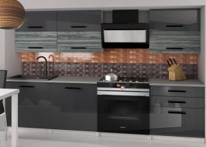Kuchynská linka Belini 180 cm šedý lesk /šedý antracit Glamour Wood s pracovnou doskou Primera2 Výrobca