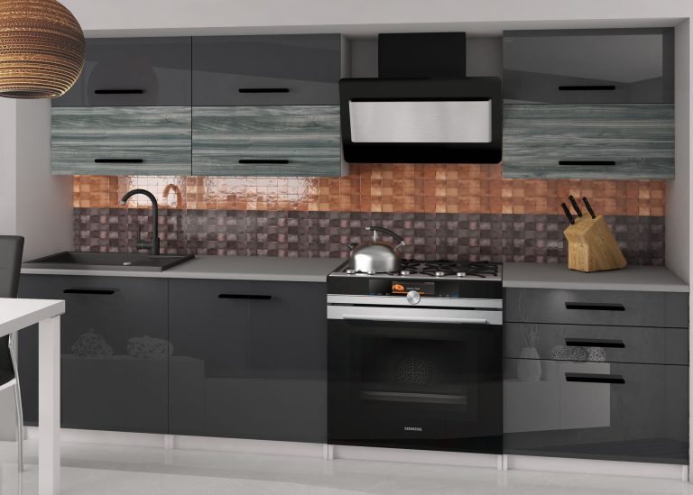Kuchynská linka Belini 180 cm šedý lesk / šedý antracit Glamour Wood bez pracovnej dosky Primera2 Výrobca INF PRIMERA2/2/WT/SGW1S/BB/B1