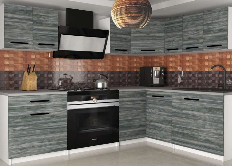Kuchynská linka Belini 300 cm šedý antracit Glamour Wood s pracovnou doskou Armin2 Výrobca TOR ARMIN2/2/WT/GW1/0/B1