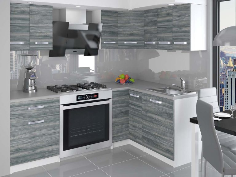 Kuchynská linka Belini 300 cm šedý antracit Glamour Wood s pracovnou doskou Armin2 Výrobca TOR ARMIN2/2/WT/GW1/0/B1