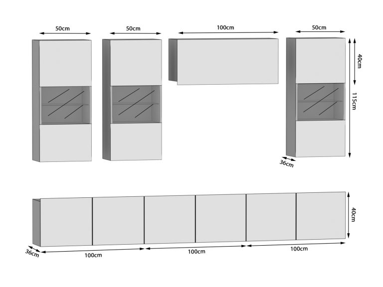 Obývacia stena 300 cm Belini biely lesk / šedý antracit Glamour Wood Imperium5 Výrobca IMP 5/5/W/WGW1/0/0