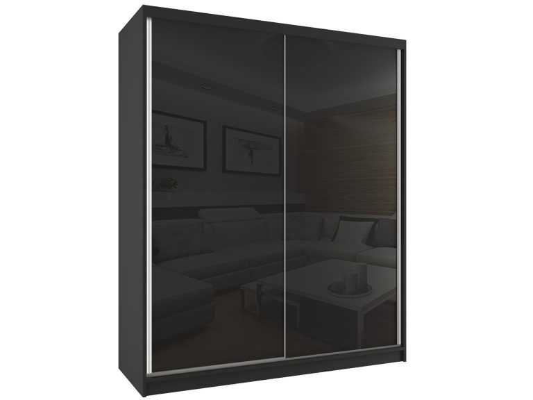 Šatníková skriňa 158 cm Belini čierny mat / čierny lesk s posuvnými dverami Výrobca BM SZP3/2/B/W/B/HI