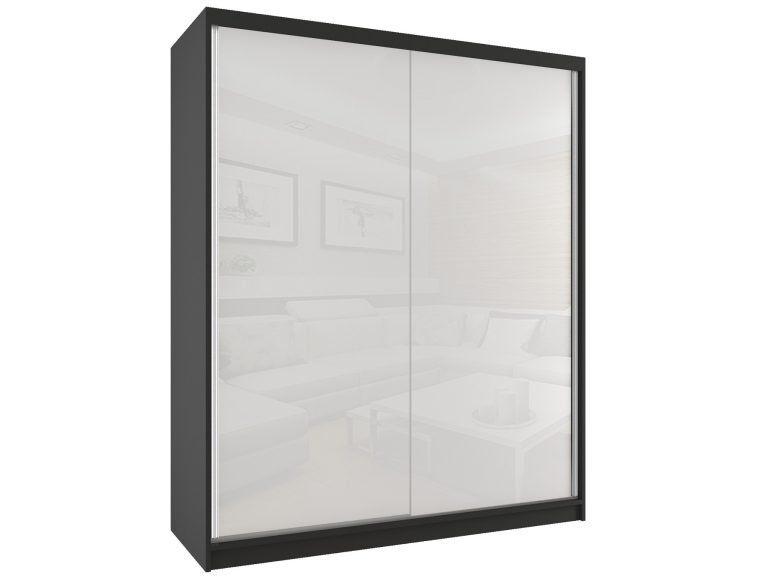 Šatníková skriňa 158 cm Belini čierny mat / biely lesk s posuvnými dverami Výrobca BM SZP3/2/B/W/W/HI