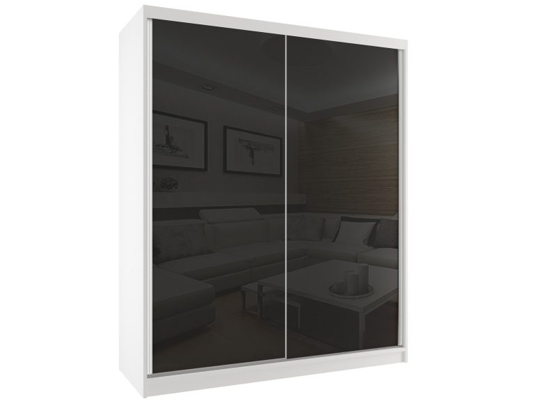 Šatníková skriňa 158cm Belini biely mat / čierny lesk s posuvnými dverami Výrobca BM SZP3/2/W/W/B/HI