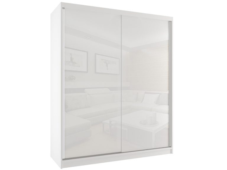 Šatníková skriňa 158cm Belini biely mat / biely lesk s posuvnými dverami Výrobca BM SZP3/2/W/W/W/HI