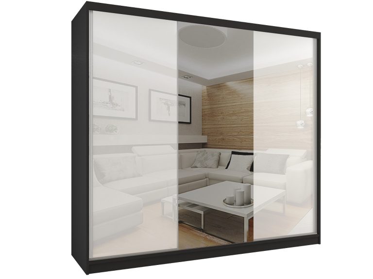 Šatníková skriňa 232 cm Belini čierny mat / biely lesk s posuvnými dverami a zrkadlom Výrobca BM SZP4/2/B/WI/2W1L/HI
