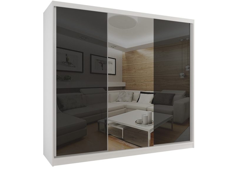 Šatníková skriňa 232 cm Belini biely mat / čierny lesk s posuvnými dverami a zrkadlom Výrobca BM SZP4/2/W/WI/2B1L/HI