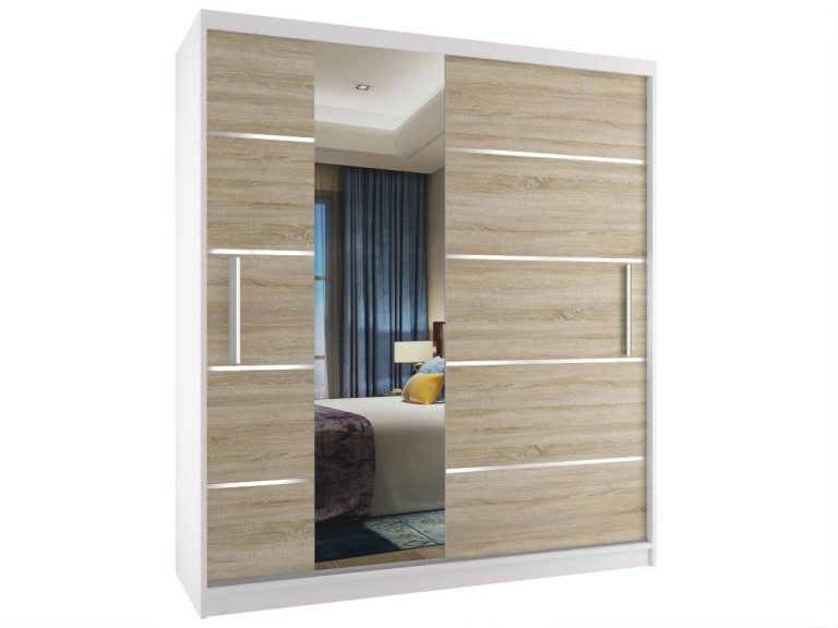 Šatníková skriňa 133 cm Belini biely mat / dub sonoma s posuvnými dverami a zrkadlom Výrobca MBP SZP2/2/W/DS/0/AL