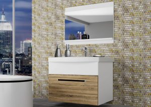 Kúpeľňový nábytok Belini  dub sonoma / biely mat + umývadlo + zrkadlo Výrobca ROD M 1/0/W/DSW/0/ZW