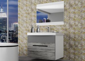 Kúpeľňový nábytok Belini  šedý antracit Glamour Wood / šedý mat  + umývadlo + zrkadlo Výrobca ROD M 1/0/W/GWSR/0/ZW