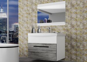 Kúpeľňový nábytok Belini  šedý antracit Glamour Wood / biely mat + umývadlo + zrkadlo Výrobca ROD M 1/0/W/GWW/0/ZW