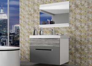 Kúpeľňový nábytok Belini šedý mat / šedý antracit Glamour Wood + umývadlo + zrkadlo Výrobca ROD M 1/0/W/SRGW/0/ZW