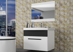 Kúpeľňový nábytok Belini  biely mat / čierny mat + umývadlo + zrkadlo Výrobca ROD M 1/0/W/WB/0/ZW
