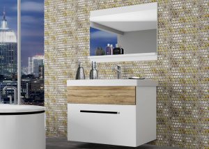 Kúpeľňový nábytok Belini  biely mat / dub sonoma + umývadlo + zrkadlo Výrobca ROD M 1/0/W/WDS/0/ZW