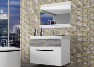 Kúpeľňový nábytok Belini biely mat / šedý antracit Glamour Wood + umývadlo + zrkadlo Výrobca ROD M 1/0/W/WGW/0/ZW