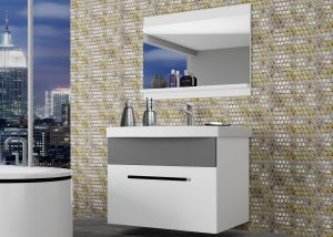 Kúpeľňový nábytok Belini biely mat / šedý mat + umývadlo + zrkadlo Výrobca ROD M 1/0/W/WSR/0/ZW