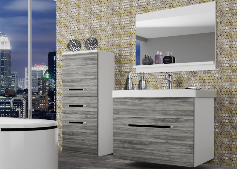 Kúpeľňový nábytok Belini šedý antracit Glamour Wood + umývadlo + zrkadlo Výrobca ROD M 2/0/W/GW1/0/ZW