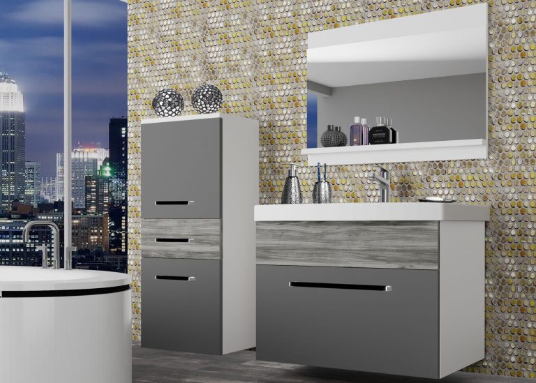 Kúpeľňový nábytok Belini šedý mat / šedý antracit Glamour Wood + umývadlo + zrkadlo Výrobca ROD M 2/0/W/SRGW/0/ZW