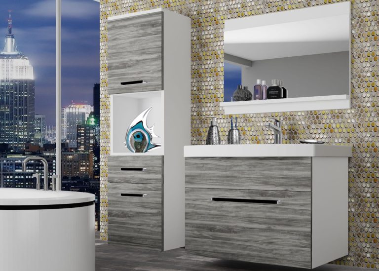 Kúpeľňový nábytok Belini šedý antracit Glamour Wood + umývadlo + zrkadlo Výrobca ROD M 3/0/W/GW/0/ZW