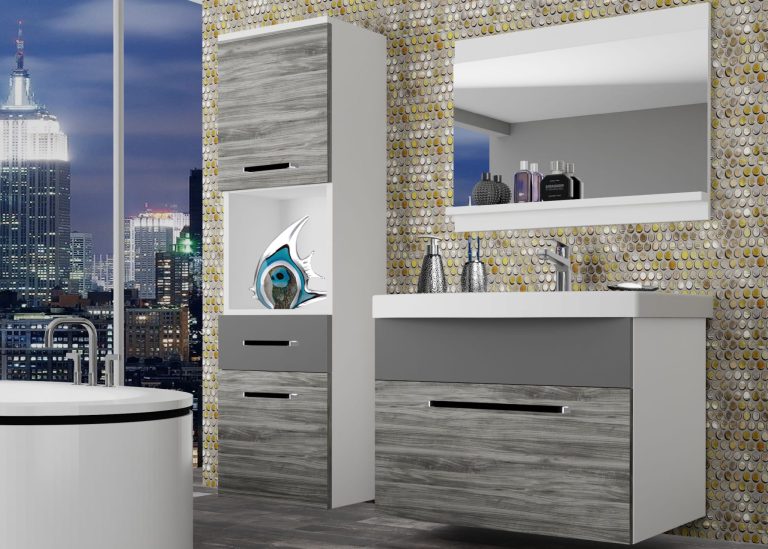 Kúpeľňový nábytok Belini šedý antracit Glamour Wood / šedý mat + umývadlo + zrkadlo Výrobca ROD M 3/0/W/GWSR/0/ZW