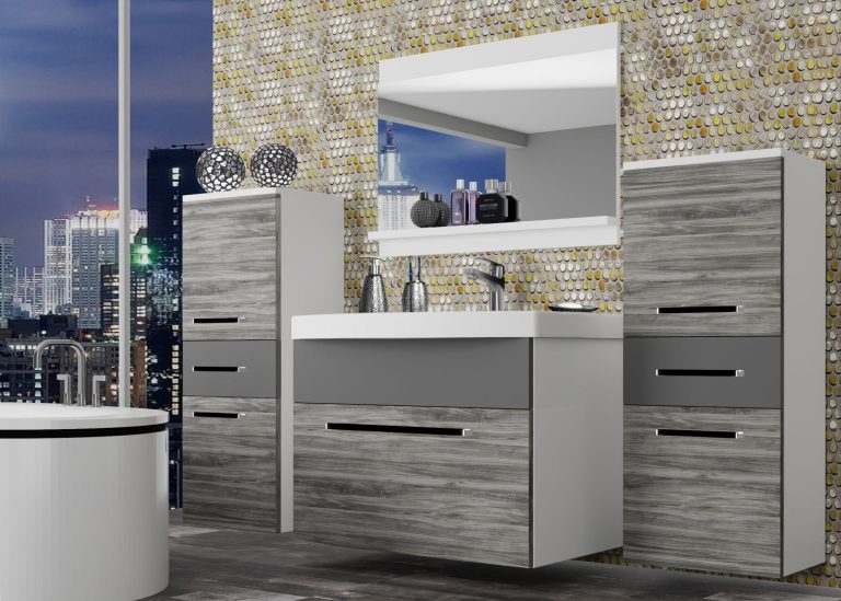 Kúpeľňový nábytok Belini šedý antracit Glamour Wood / šedý mat + umývadlo + zrkadlo Výrobca ROD M 4/0/W/GWSR/0/ZW