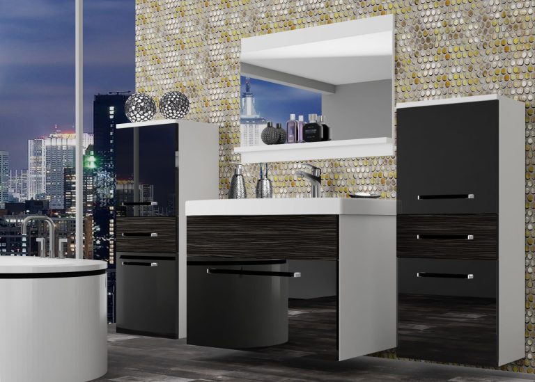 Kúpeľňový nábytok Belini čierny lesk / eben kráľovský + umývadlo + zrkadlo Výrobca ROD PM 4/0/W/BHK/0/ZW