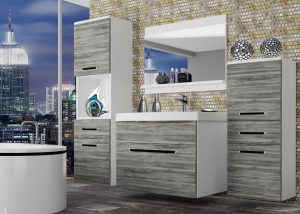 Kúpeľňový nábytok Belini šedý antracit Glamour Wood + umývadlo + zrkadlo Výrobca ROD M 5/0/W/GW/0/ZW