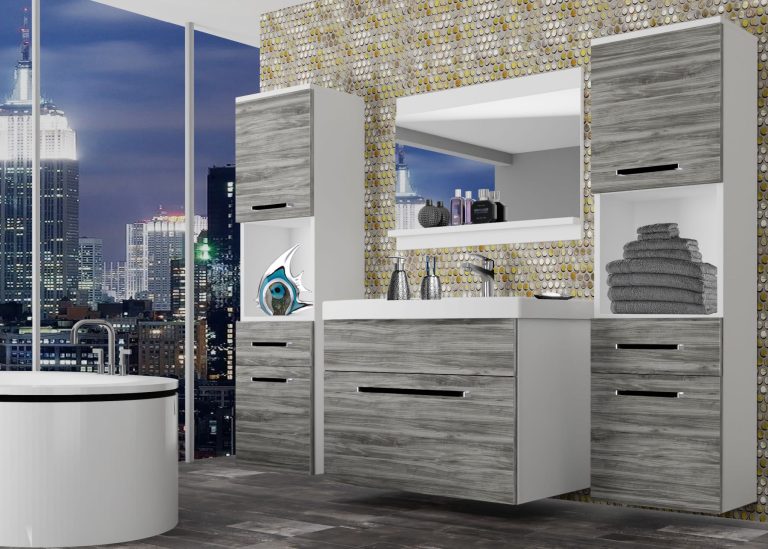 Kúpeľňový nábytok Belini šedý antracit Glamour Wood + umývadlo + zrkadlo Výrobca ROD M 6/0/W/GW/0/ZW
