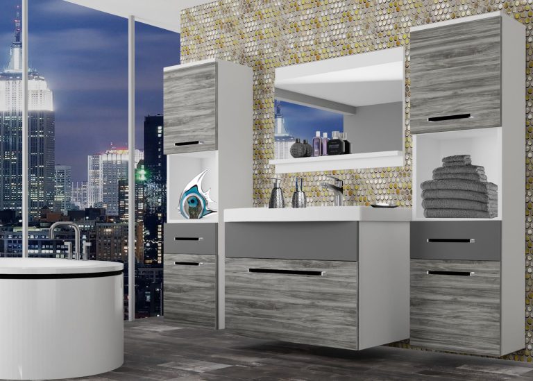 Kúpeľňový nábytok Belini šedý antracit Glamour Wood / šedý mat + umývadlo + zrkadlo Výrobca ROD M 6/0/W/GWSR/0/ZW