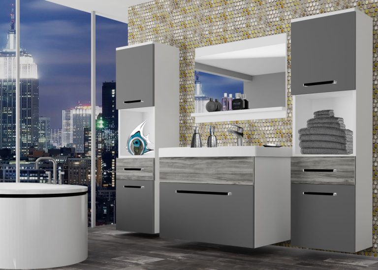 Kúpeľňový nábytok Belini šedý mat / šedý antracit Glamour Wood + umývadlo + zrkadlo Výrobca ROD M 6/0/W/SRGW1/0/ZW