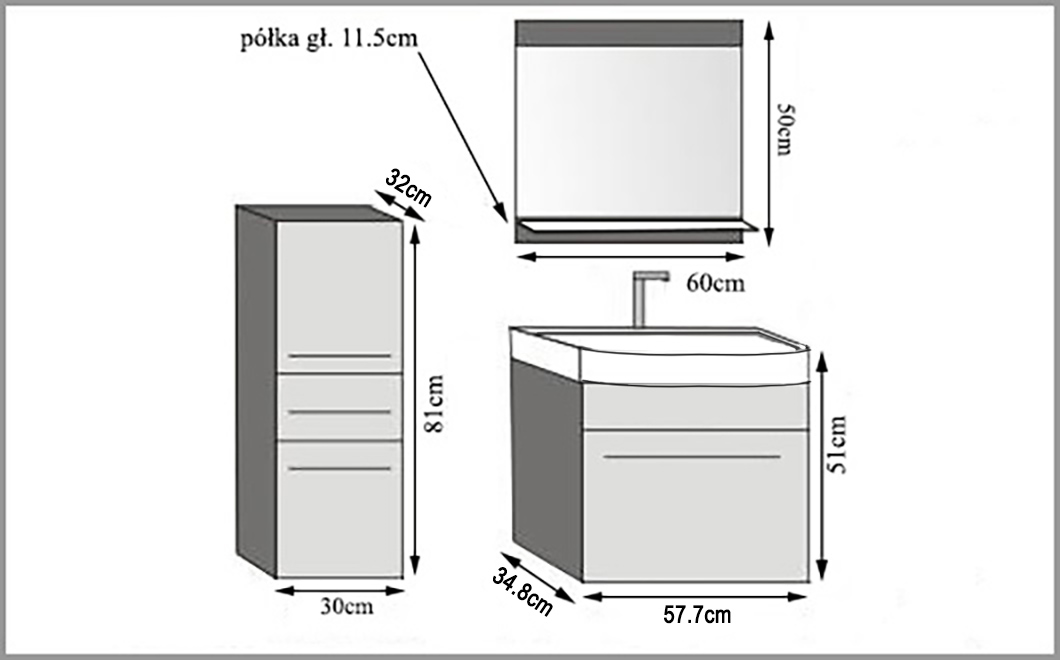 Kúpeľňový nábytok Belini biely mat / dub sonoma + umývadlo + zrkadlo Výrobca ROD M 2/0/W/WDS/0/ZW