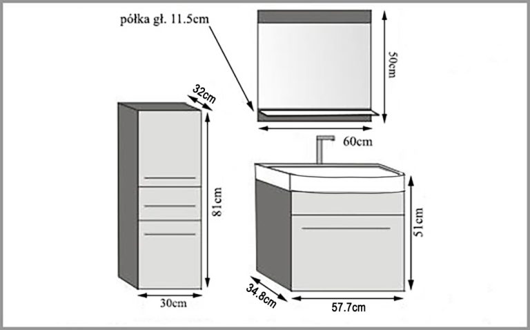 Kúpeľňový nábytok Belini čierny lesk / eben kráľovský + umývadlo + zrkadlo Výrobca ROD PM 2/0/W/BHK/0/ZW