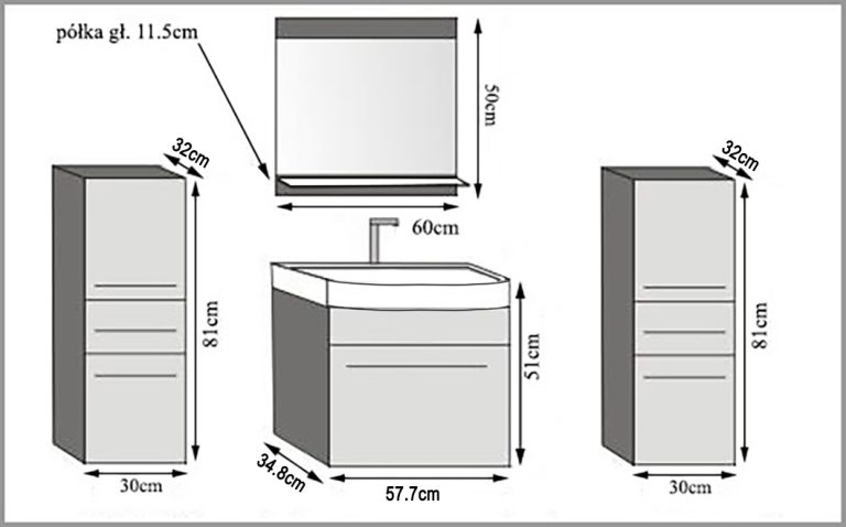 Kúpeľňový nábytok Belini šedý antracit Glamour Wood + umývadlo + zrkadlo Výrobca ROD M 4/0/W/GW/0/ZW