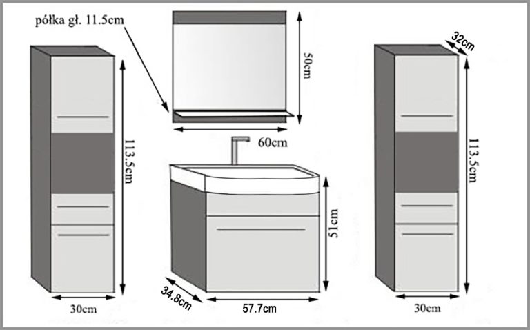 Kúpeľňový nábytok skrinky s umývadlom a zrkadlom biela matná Výrobca ROD PRIMO M 6/0/W/W/0/ZINC