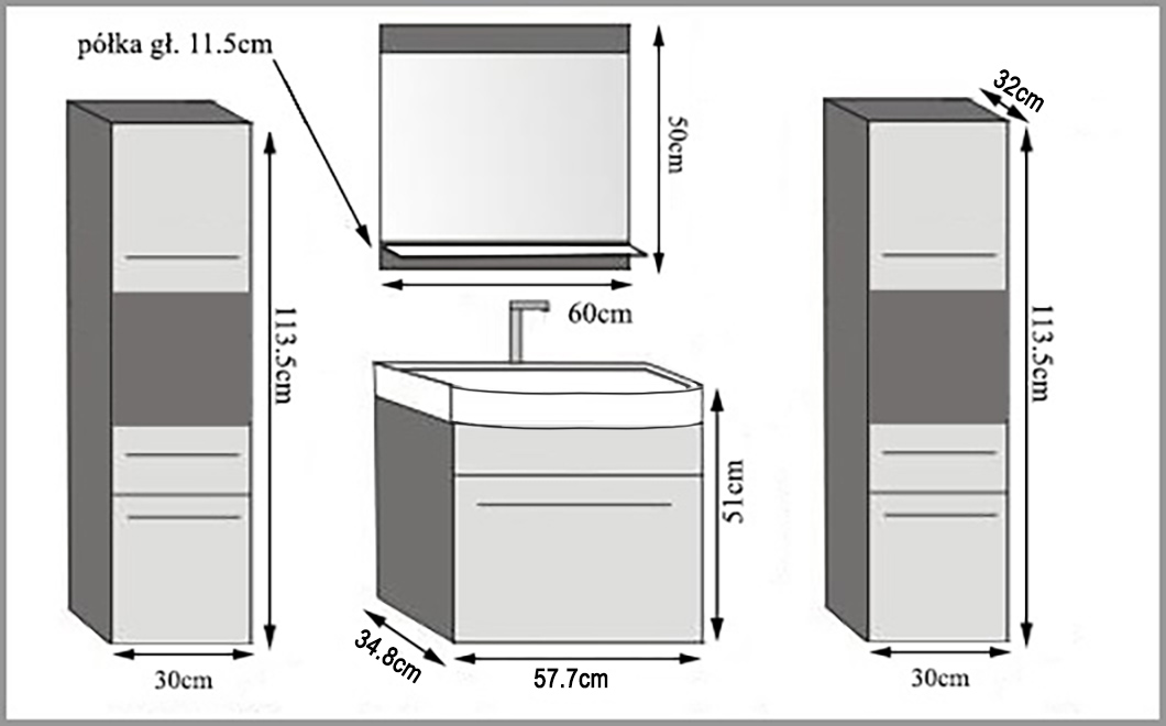 Kúpeľňový nábytok Belini čierny lesk / eben kráľovský + umývadlo + zrkadlo Výrobca ROD PM 6/0/W/BHK/0/ZW
