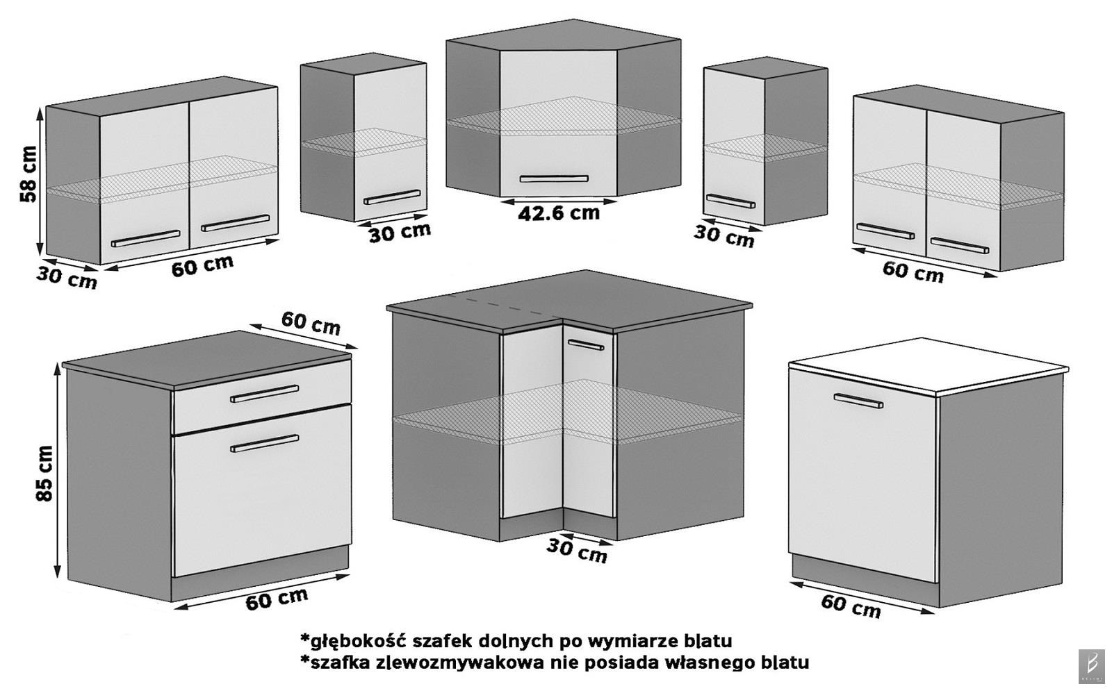 Kuchynská linka Belini 300 cm biely lesk / čierny lesk s pracovnou doskou Armin2 Výrobca