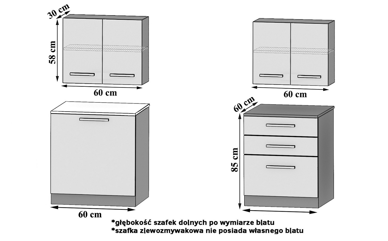 Kuchynská linka Belini 120 cm biely lesk / čierny lesk s pracovnou doskou Tiesto2 Výrobca INF TIESTO2/2/WT/WB/0/B1