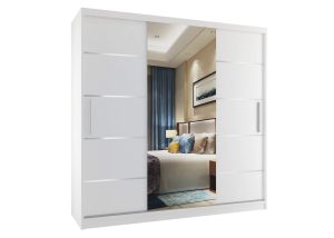 Šatníková skriňa 200 cm Belini biely mat s posunými dverami zrkadlom a zásuvkami Výrobca MT SZP5/1/W/W/0/KLAL
