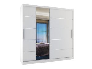 Šatníková skriňa 200 cm Belini biely mat s posunými dverami zrkadlom a zásuvkami Výrobca MBP SZP5/1/W/W/0/KLAL
