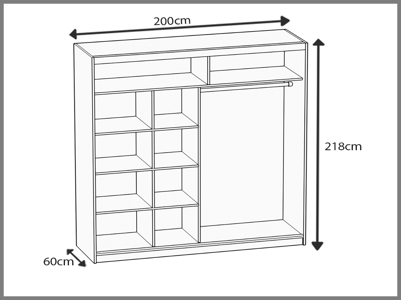 Šatníková skriňa 200 cm Belini čierny mat / biely mat s posuvnými dverami a zrkadlom Výrobca MV SZP1/1/B/W/W/HI