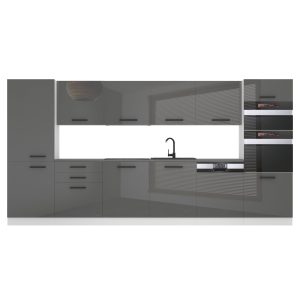 Kuchynská  linka Belini Premium Full Version 360 cm šedý lesk bez pracovnej dosky NAOMI Výrobca
