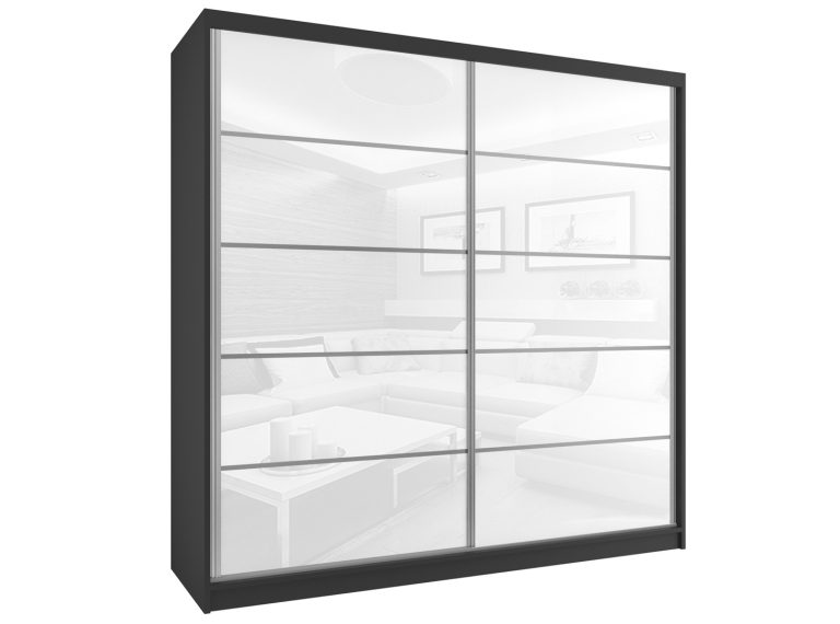 Šatníková skriňa 200 cm Belini čierny mat / biely lesk s posuvnými dverami a zrkadlom Výrobca BH SZP1/2/B/WI/5W/HI