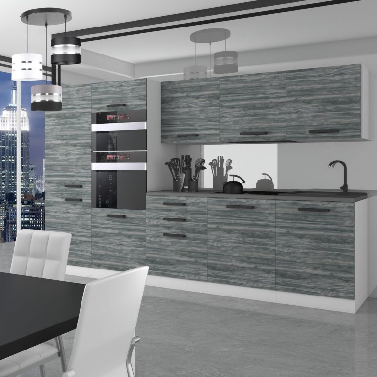 Kuchynská linka Belini Premium Full Version 300 cm šedý antracit Glamour Wood s pracovnou doskou GRACE Výrobca